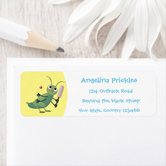 Cut green cricket insect cartoon illustratie etiket (Insitu)