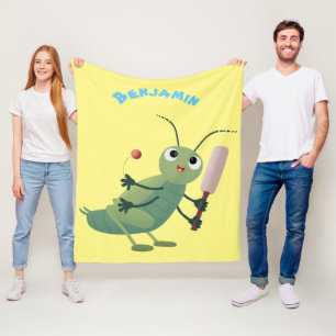 Cut green cricket insect cartoon illustratie fleece deken