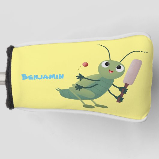 Cut green cricket insect cartoon illustratie golfheadcover (Voorkant)