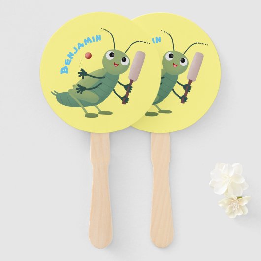 Cut green cricket insect cartoon illustratie handwaaier (Voorkant en achterkant)
