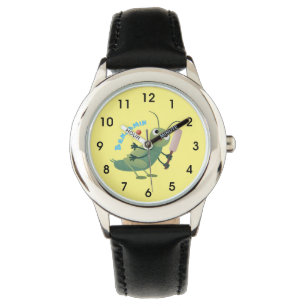 Cut green cricket insect cartoon illustratie horloge