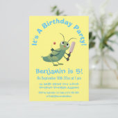 Cut green cricket insect cartoon illustratie kaart (Staand voorkant)