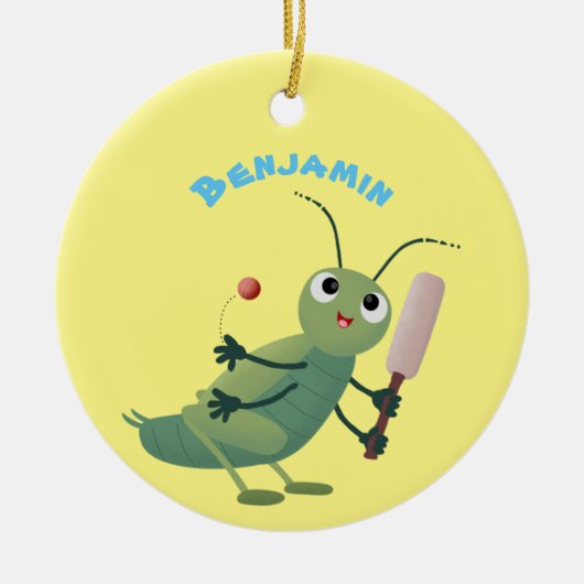 Cut green cricket insect cartoon illustratie keramisch ornament (Voorkant)