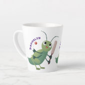 Cut green cricket insect cartoon illustratie latte mok (Linkerhoek)