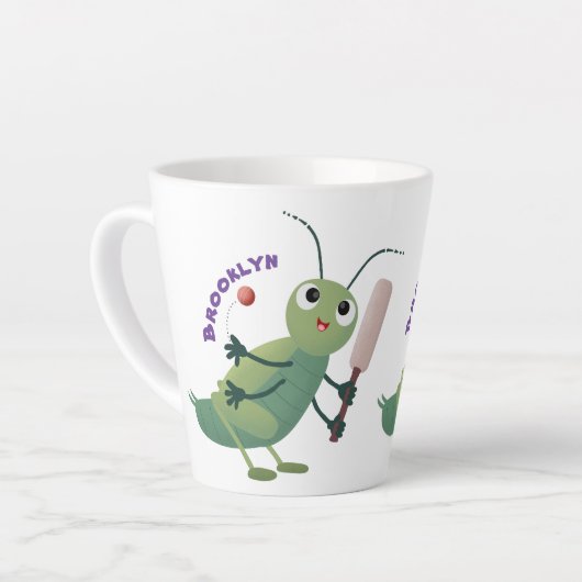 Cut green cricket insect cartoon illustratie latte mok (Linkerhoek)