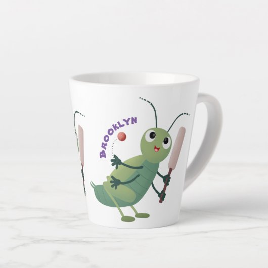 Cut green cricket insect cartoon illustratie latte mok (Rechterhoek)