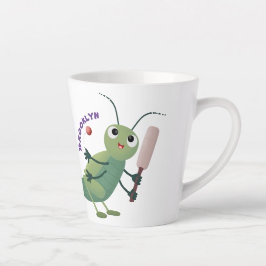 Cut green cricket insect cartoon illustratie latte mok (Rechts)