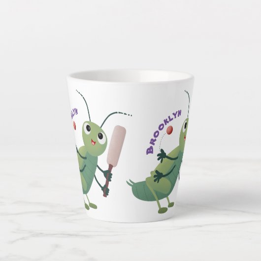 Cut green cricket insect cartoon illustratie latte mok (Voorkant)