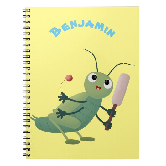 Cut green cricket insect cartoon illustratie notitieboek (Voorkant)