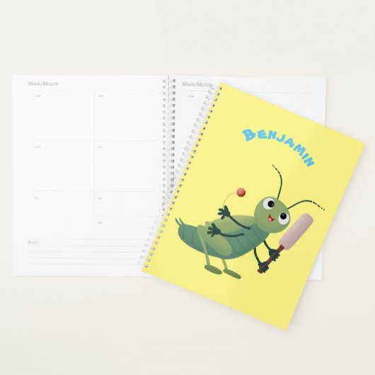 Cut green cricket insect cartoon illustratie planner (Display)
