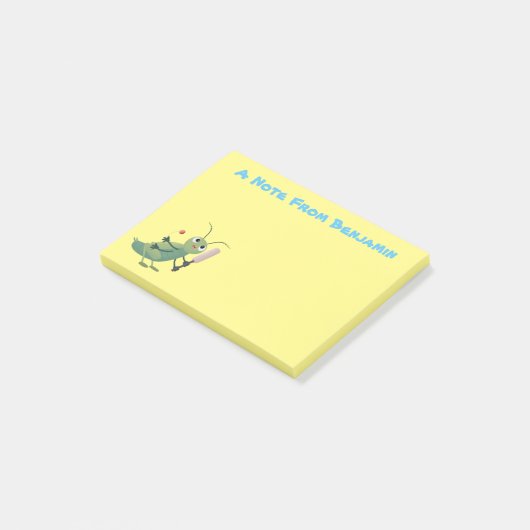 Cut green cricket insect cartoon illustratie post-it® notes (Schuin)