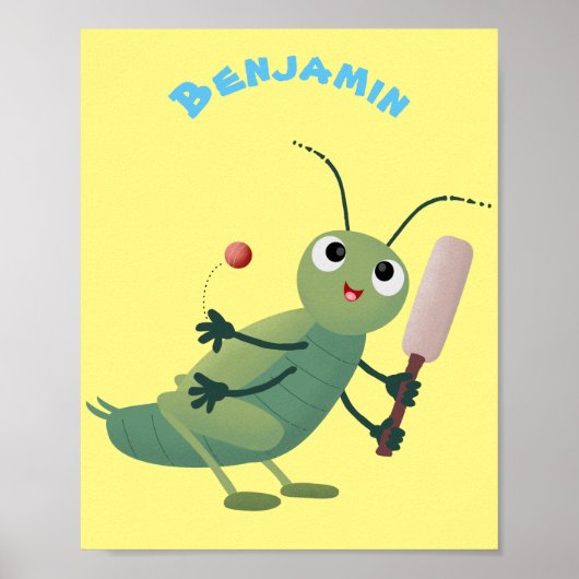 Cut green cricket insect cartoon illustratie poster (Voorkant)
