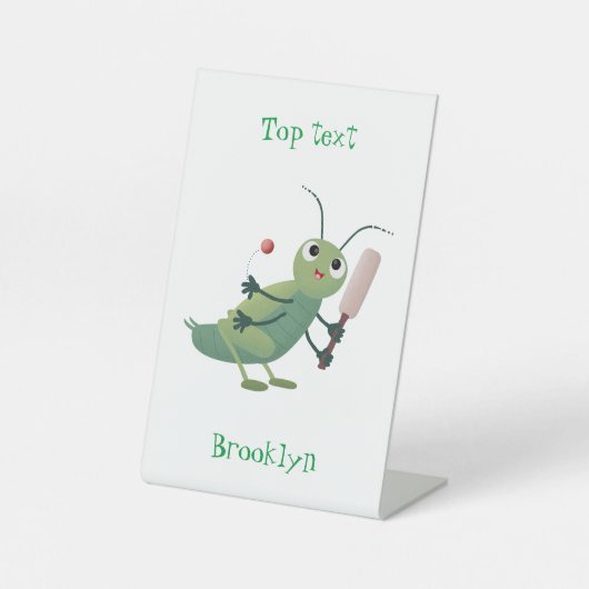 Cut green cricket insect cartoon illustratie reclamebord met voetstuk (Voorkant)
