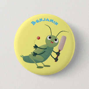 Cut green cricket insect cartoon illustratie ronde button 5,7 cm