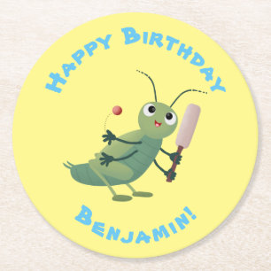 Cut green cricket insect cartoon illustratie ronde kartonnen onderzetter