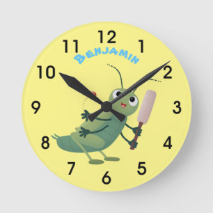 Cut green cricket insect cartoon illustratie ronde klok