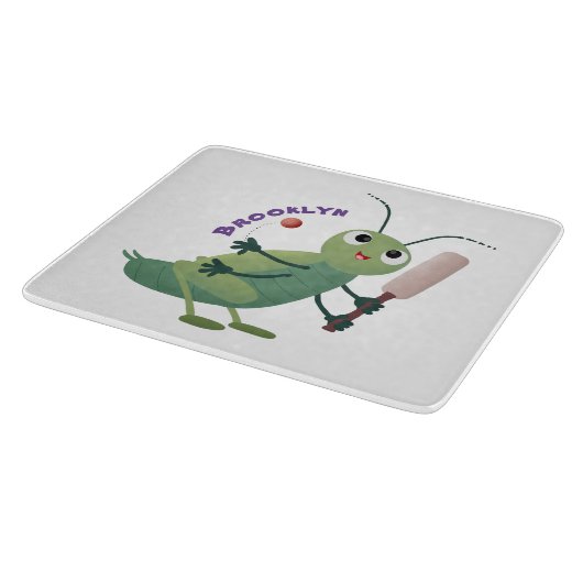 Cut green cricket insect cartoon illustratie snijplank (Hoek)