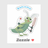 Cut green cricket insect cartoon illustratie sticker (Vel)