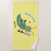 Cut green cricket insect cartoon illustratie strandlaken (Voorkant)