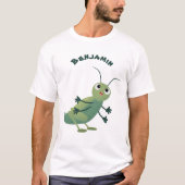 Cut green cricket insect cartoon illustratie t-shirt (Voorkant)