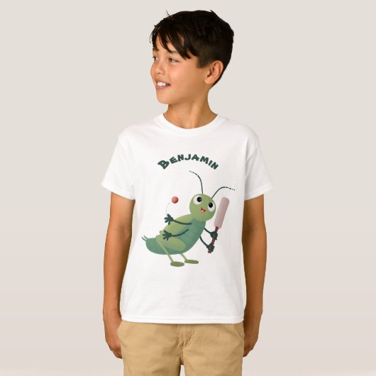 Cut green cricket insect cartoon illustratie t-shirt (Voorkant volledig)