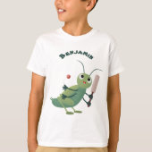 Cut green cricket insect cartoon illustratie t-shirt (Voorkant)