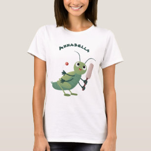 Cut green cricket insect cartoon illustratie t-shirt