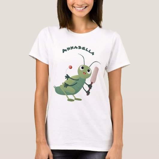 Cut green cricket insect cartoon illustratie t-shirt (Voorkant)
