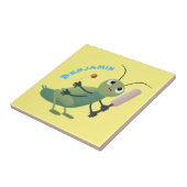 Cut green cricket insect cartoon illustratie tegeltje (Zijkant)
