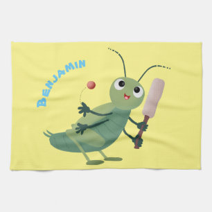 Cut green cricket insect cartoon illustratie theedoek