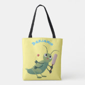 Cut green cricket insect cartoon illustratie tote bag (Achterkant)