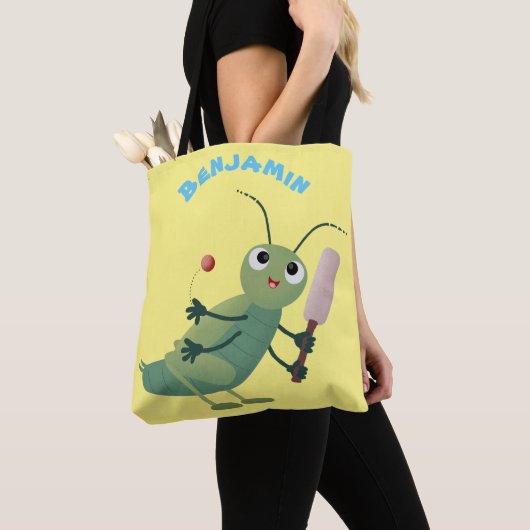 Cut green cricket insect cartoon illustratie tote bag (Dichtbij)