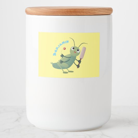 Cut green cricket insect cartoon illustratie voedselcontainer etiket (Voorkant)