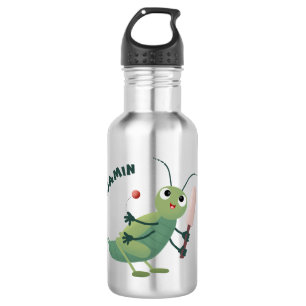 Cut green cricket insect cartoon illustratie waterfles 