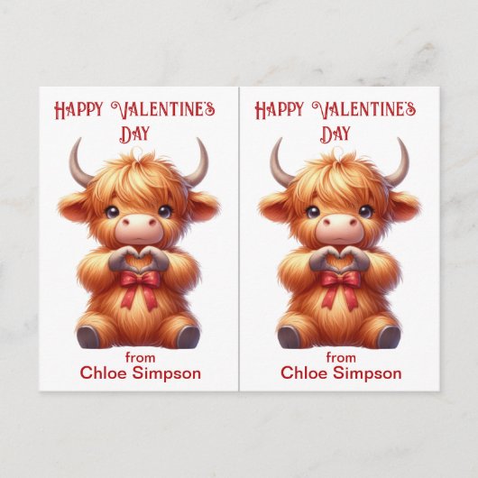 Cut Highland Koe Kind Valentijn Classroom Kaart (Voorkant)