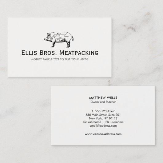 Cut Pig Diagram Slager Shop Visitekaartje (Voorkant / Achterkant)