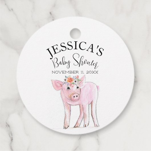 Cut Piggy Waterverf Baby shower Boho Meisje Bedankjes Labels (Achterkant)