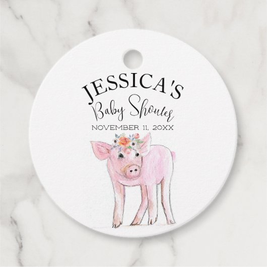 Cut Piggy Waterverf Baby shower Boho Meisje Bedankjes Labels (Voorkant)