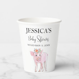 Cut Piggy Waterverf Baby shower Boho Meisje Papieren Bekers