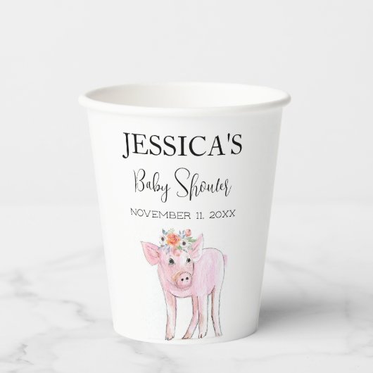Cut Piggy Waterverf Baby shower Boho Meisje Papieren Bekers (Voorkant)