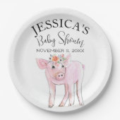 Cut Piggy Waterverf Baby shower Boho Meisje Papieren Bordje (Voorkant)