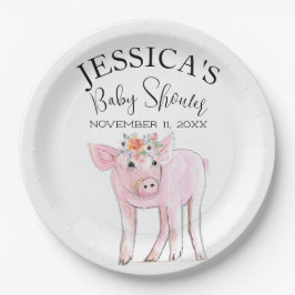 Cut Piggy Waterverf Baby shower Boho Meisje Papieren Bordje