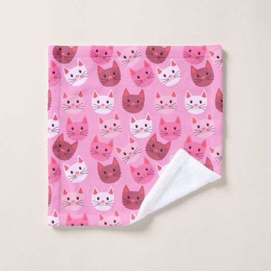 Cutcat face Pattern roze Bad Handdoek (Wasdoekje)