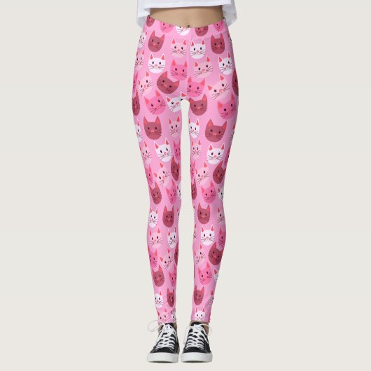 Cutcat face Pattern roze Leggings (Voorkant)