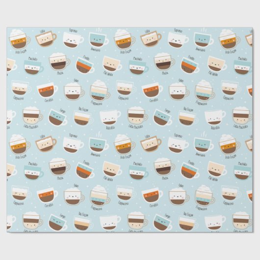 Cutcups koffie op lichtblauw verpakkingspapier cadeaupapier (Vlak)