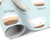 Cutcups koffie op lichtblauw verpakkingspapier cadeaupapier (Rol Hoek)
