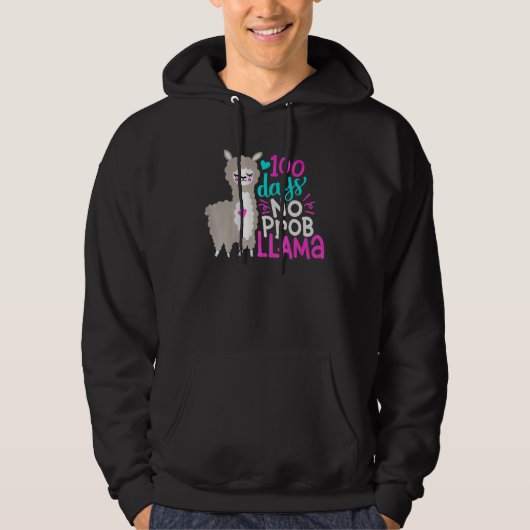 Cute 100 Days of School No Probllama Llama 100th d Hoodie (Voorkant)