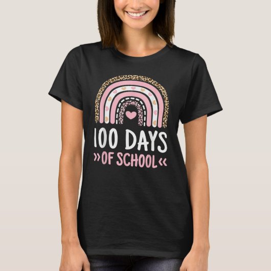 Cute 100th Day Of School 100 Days Leopard Rainbow T-shirt (Voorkant)