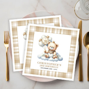 Cute 10e Verjaardag Teddybeer Gouden Ballon Servet