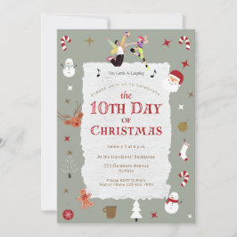 Cute 10th Day of Christmas Mid-Century Retro Xmas Kaart